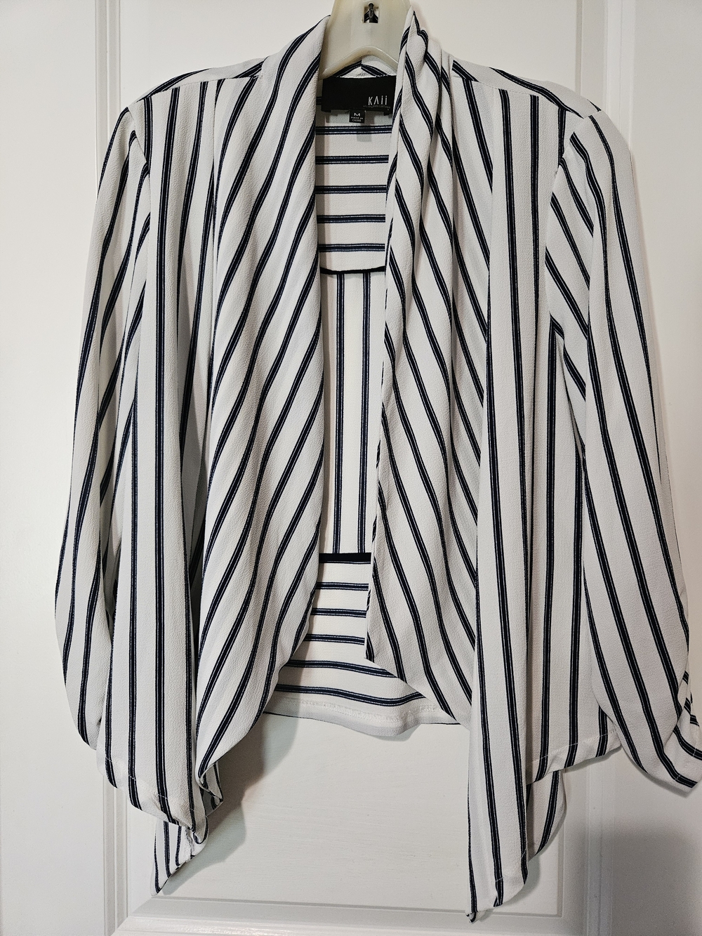 Kaii White and Blue Striped Draped Blazer